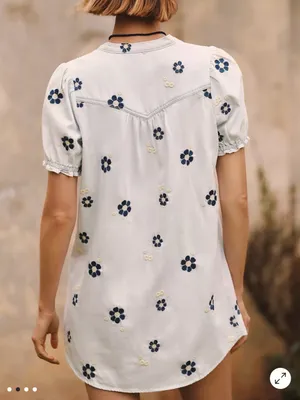 NWT Anthropologie Aly Embroidered Puff-Sleeve Mini Dress by Pilcro thumbnail 3