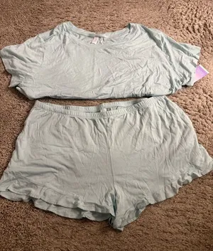 Stars Above Light Blue Aqua Short Sleeve Top & Lounge Pajama Shorts Set- size XL thumbnail 1