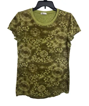 Allen Allen Green Tie Dye Abstract Cotton T-Shirt L Made in USA Hippie Granola thumbnail 1