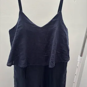 Hope & Henry Navy Blue Cotton and Linen Blend Faux Top Jumpsuit thumbnail 5