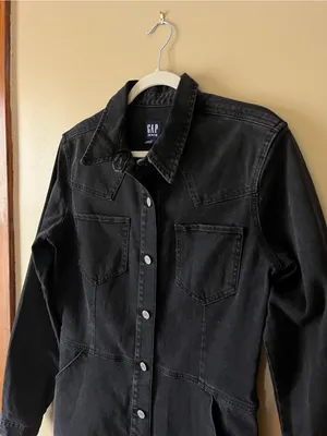 GAP Black Denim Button-Front Shirt Jacket Dress thumbnail 4