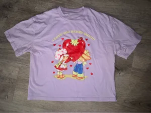 Strawberry Shortcake Y2K Pastel Purple Crop Top Women’s “I Love You Berry much”! thumbnail 1