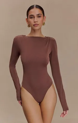 Meshki NEW Cheyenne Long Sleeve‎ Plunge Back Bodysuit Bodycone Small thumbnail 1