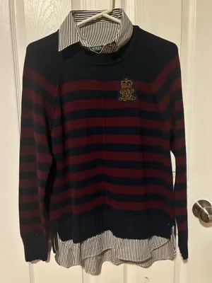 Ralph Lauren Navy & Burgundy Layered Bullion-Crest Top Striped Crewneck thumbnail 1