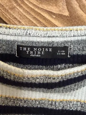 The Noise Tribe Women’s S Black Gray Striped Knit Cropped Cami Tank Top Metallic thumbnail 2