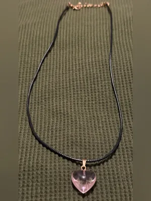 Black Cord Necklace with Pink Heart Pendant thumbnail 3