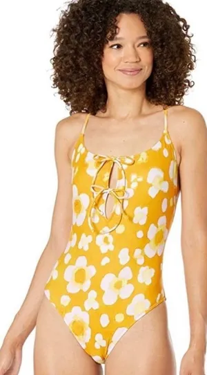 Madewell NWT second wave yellow floral one piece swim suit thumbnail 1