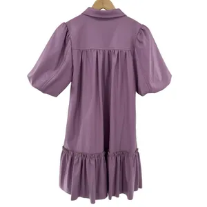 Karlie Women's Lavender Purple Puff Sleeve Faux Leather Ruffle‎ Dress Medium thumbnail 7