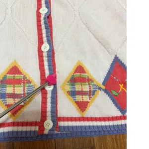 Preston & York Sport Vintage Argyle Golf Sweater Vest Cream Blue‎ Red sz L thumbnail 8