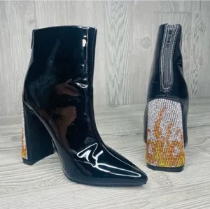 Dolls kill lady Godiva fire flame platform heels rhinestone patent leather boots thumbnail 1