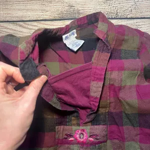 Blair Plaid Flannel Tunic Top Embroidered Pink Brown Green Womens S Fall‎ Blouse thumbnail 8