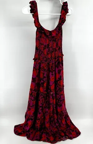 Anthro Abel the Label Reign Maxi Dress Floral Smocked Tiered Red Purple S thumbnail 7