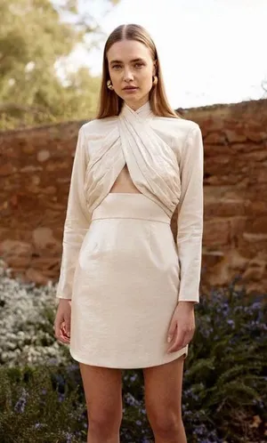 NEW KEEPSAKE emilio long sleeve mini dress in oyster size small / 4 wedding grad thumbnail 1