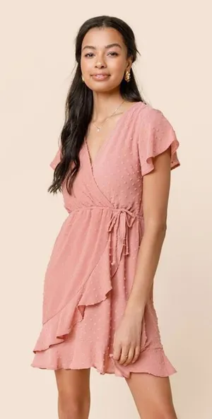 Mi Ami Sold at Francesca’s Audrey Clip Dot Wrap Dress‎ Pink Size: Large thumbnail 1