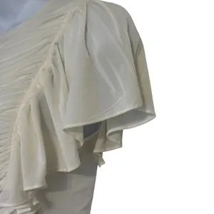 EXPRESS Ruched Flutter Sleeve Ivory Off White Blouse NWT $58‎ Size XS thumbnail 4