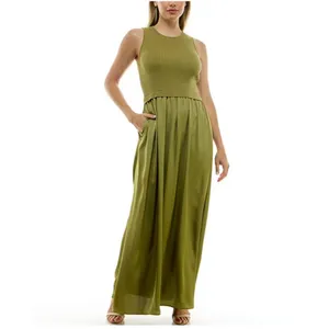 NWT Taylor Mix Media Ribbed Bodice Crew Neck Satin Skirt Pocket Medium thumbnail 2