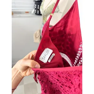 Saylor Margot Dress Lipstick‎ Red Lace Crochet Fringe thumbnail 4