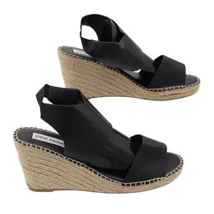 Steve Madden Wedge Sandal Womens 9 Edaya Black Espadrille Slingback Excellent thumbnail 2
