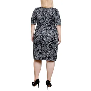NWT NY Collection Size Elbow Sleeve Side Pleat Dress Night Historic Black 1X thumbnail 4