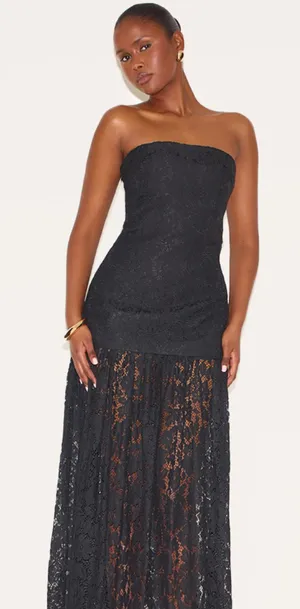 Pretty Little Thing Black Maxi Lace Dress thumbnail 1