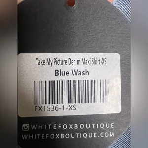 White Fox Boutique Take My Picture Denim Maxi Skirt – Blue Wash. size XS. NWT thumbnail 10