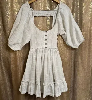 Free People Summer Picnic White Cottage Peasant Mini Dress Cotton XS thumbnail 1