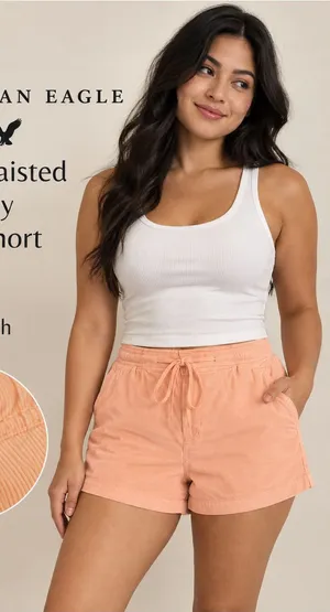 American Eagle High-Waisted Corduroy Sport Shorts Neon Peach Size M thumbnail 1
