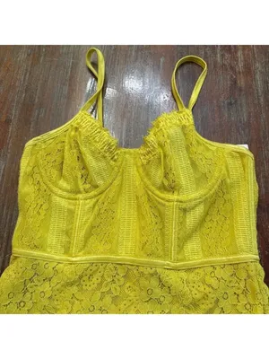 Urban Outfitters Layla Lace Mini Dress Yellow Floral Medium thumbnail 2