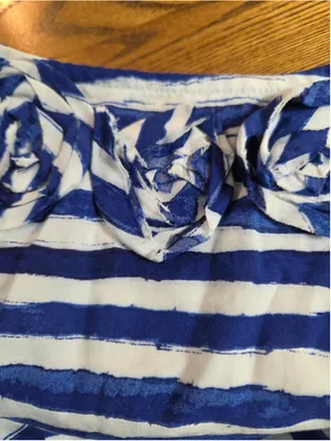 LOFT Women’s S Blue & White Striped Spaghetti Strap Sundress Floral Front Gather thumbnail 3