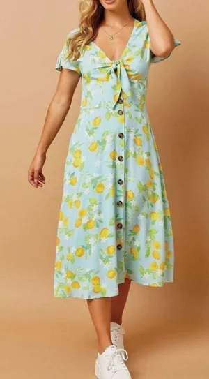 Beach Bunny Lemon Tie Midi Dress Blue Yellow S boho whimsi daintycottage fairy thumbnail 1