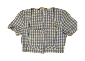 Zara Women's XS Blue Gingham Check Cropped Blouse Short Sleeve thumbnail 1