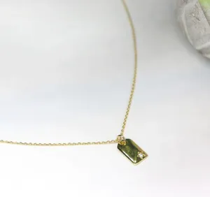 14k gold plated 925 sterling silver zirconia tag pendant necklace thumbnail 2