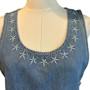 Denim Midi Dress VTG Embroidery Front Pockets Boho Western SZ M Carolina Bay thumbnail 2