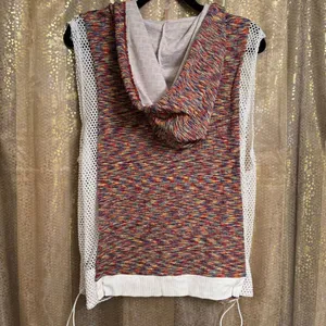 Free People Movement Prism Red Earth Colorful Mesh Hooded Tank Top L thumbnail 2