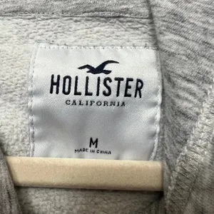 Hollister Crop Hoodie‎ Sweatshirt Striped Sleeve Raw Hem Gray Medium thumbnail 2