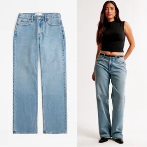 Abercrombie • Curve Love Low Rise Baggy Jean medium light wash faded distressed loose thumbnail 2