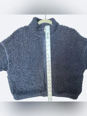 Hollister Sherpa Fleece Jacket Womens XS Gray Full Zip Cropped Teddy Cozy Soft thumbnail 5