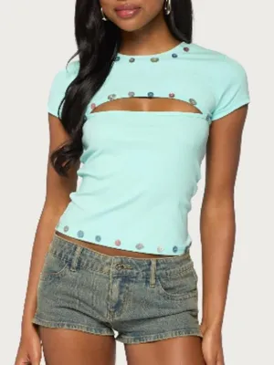Edikted Suda Iridescent Button Cutout T Shirt M NWT thumbnail 1