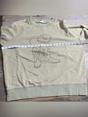 easel Olive Green Crewneck Sweatshirt with Cowboy Hat & Boots Graphic thumbnail 7
