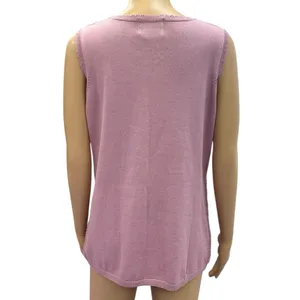 Vintage Cotton Maggie Sweet Sleeveless Knit Scalloped Scoop Neck Top Womens M thumbnail 2