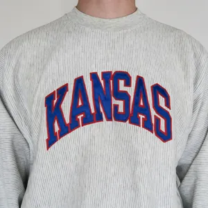 Vintage 90s KU Jayhawks Kansas Gray Pinstripe Sweatshirt thumbnail 4