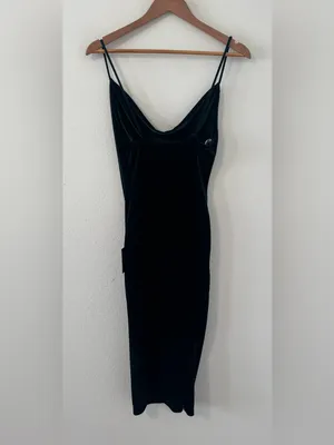Lulu's Jazzy Belle Dark Green Velvet Bodycon Midi Dress Cowl Neckline NWT Small thumbnail 2