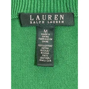 Lauren Ralph Lauren Green Cotton Buckle Detail Scoop Neck Sweater Womens Medium thumbnail 3