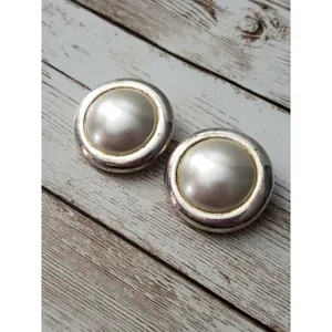 Vintage Premier Clip On Earrings Faux Pearl with Gold Tone Circle thumbnail 2
