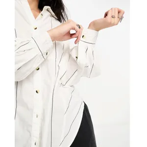 Free People Oversized Happy Hour Stripe Button Down Top White Black Small Preppy thumbnail 16