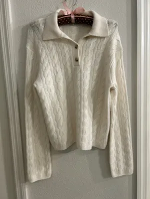 Vince Cashmere & Wool Blend Ivory/Cream V-Neck Collared Sweater-Brand New $425 thumbnail 5