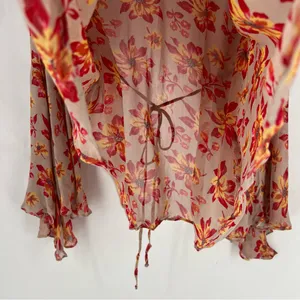 Venezia Sheer Chiffon Floral Blouse‎ Button Front V-Neck Flare Sleeve Boho 14/16 thumbnail 7
