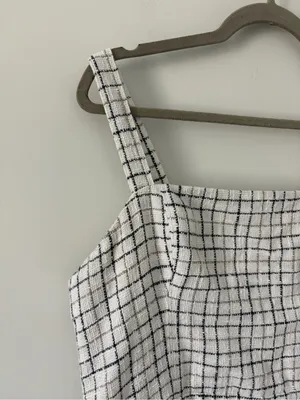 Abercrombie & Fitch Black White Tweed Square Neckline Sleeveless Mini Dress L thumbnail 2