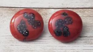 Vintage Clip On Earrings - Unusual Design Red Circular 1 & 1/8" thumbnail 1