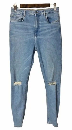 Forever 21 Light Wash Distressed‎ Knee High Rise Skinny Jeans 31 thumbnail 1